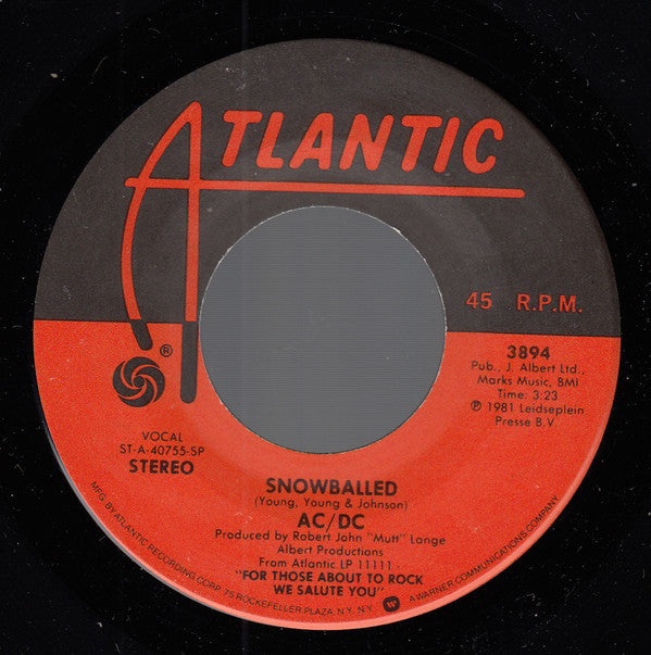 AC/DC : Let's Get It Up / Snowballed (7", Single, Spe)