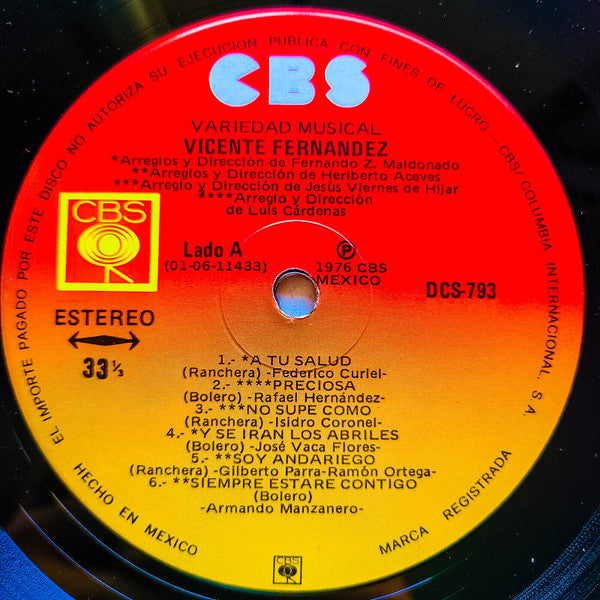 Vicente Fernandez : A Tu Salud (Variedad Musical) (LP, Album)