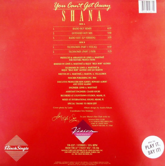 Shana - You Can't Get Away vinyl record, 12" (Near Mint (NM or M-)) | Lulo Records