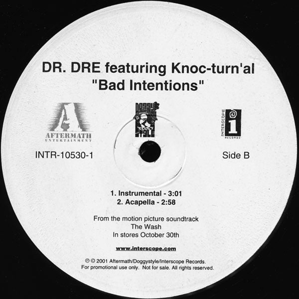 Dr. Dre Featuring Knoc-Turn'al : Bad Intentions (12", Promo)