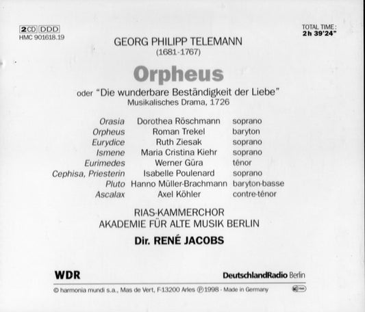 Georg Philipp Telemann / Roman Trekel, Dorothea Röschmann, Ruth Ziesak, Werner Güra, RIAS-Kammerchor, Akademie Für Alte Musik Berlin, René Jacobs - Orpheus vinyl record, 2xCD (Mint (M)) | Lulo Records