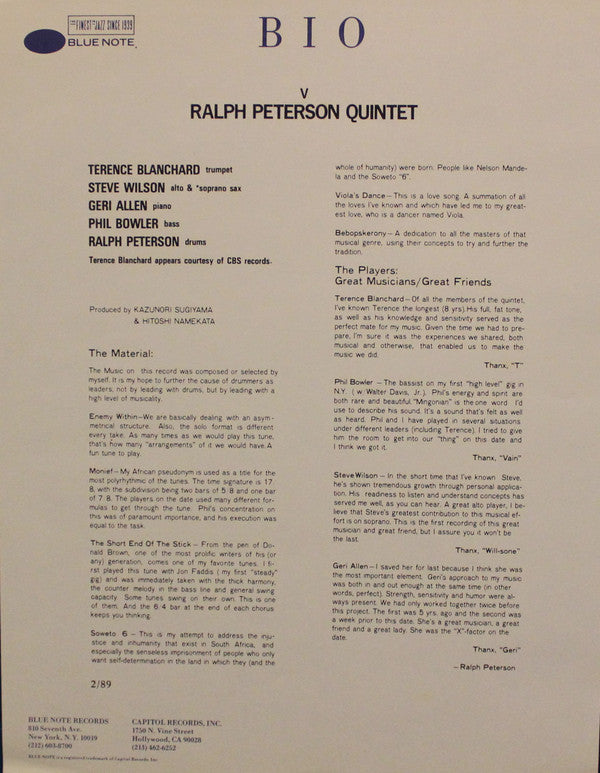 Ralph Peterson Quintet : V (LP, Album)