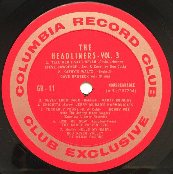 Various : The Headliners, Volume 3 (LP, Comp, Mono, Club, Ltd)
