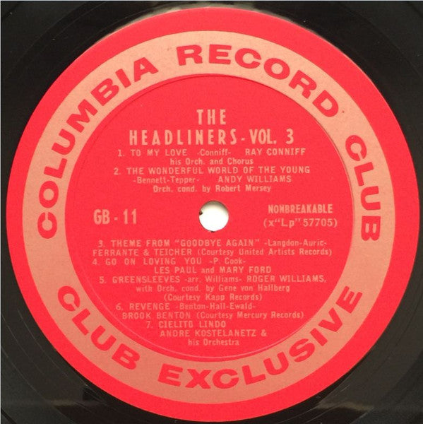 Various : The Headliners, Volume 3 (LP, Comp, Mono, Club, Ltd)