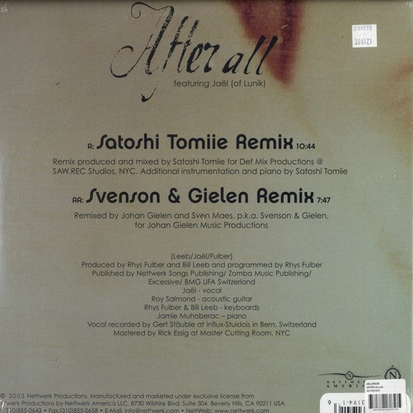 Delerium Featuring Jaël : After All (12")