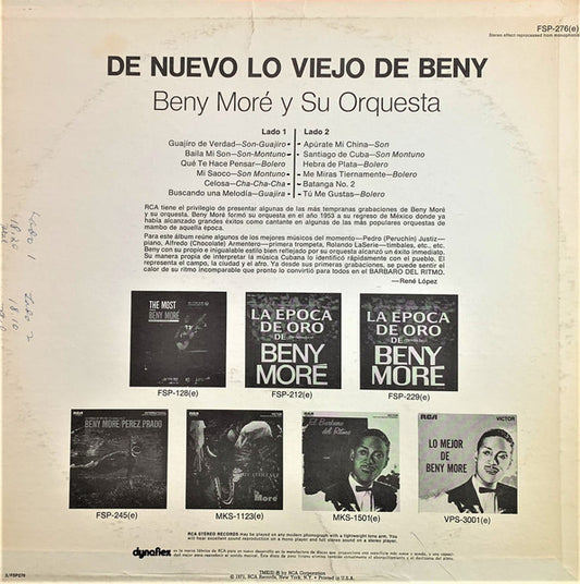 Beny Moré : De Nuevo Lo Viejo De Beny (LP, Album, Comp, RE)