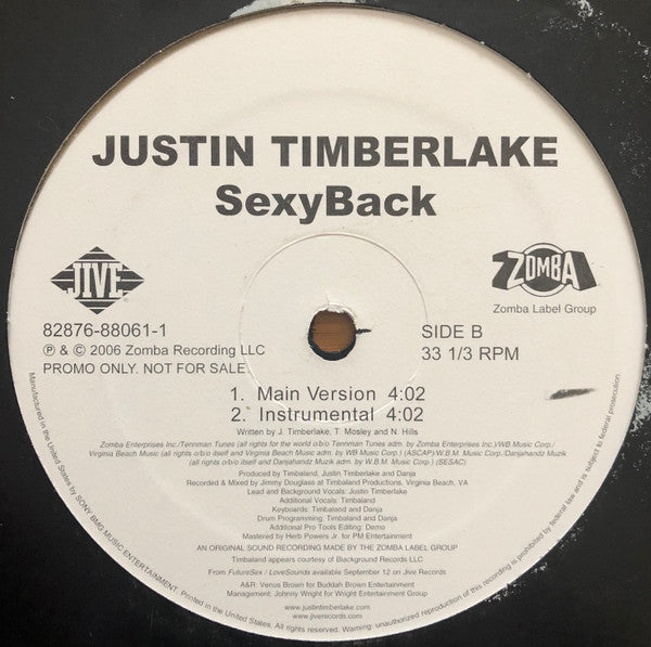 Justin Timberlake : SexyBack (12", Single, Promo)