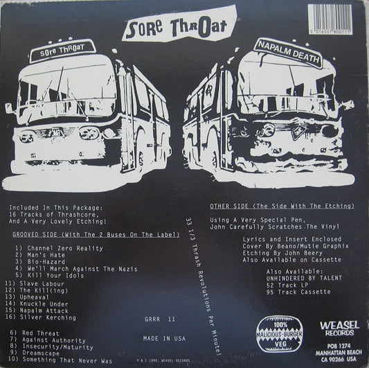 Sore Throat : Never Mind The Napalm Here's Sore Throat (LP, S/Sided, Etch, Ltd)