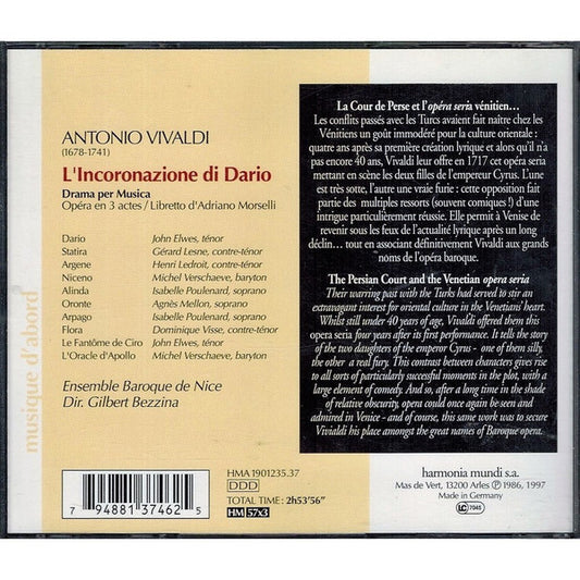 Antonio Vivaldi - John Elwes • Henri Ledroit • Gérard Lesne • Michel Verschaeve • Isabelle Poulenard • Agnès Mellon • Dominique Visse • Ensemble Baroque De Nice • Gilbert Bezzina - L'Incoronazione Di Dario vinyl record, 3xCD (Mint (M)) | Lulo Records