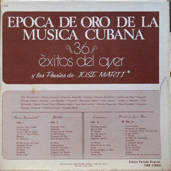 Various : Epoca De Oro De La Musica Cubana (36 Exitos Del Ayer Y Las Poesías De Jose Marti) (4xLP, Comp + Box)