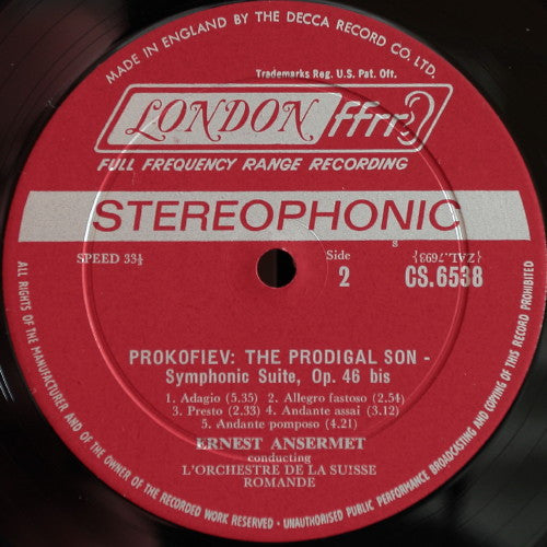 Sergei Prokofiev, Ernest Ansermet, L'Orchestre De La Suisse Romande : Scythian Suite / The Prodigal Son (LP)