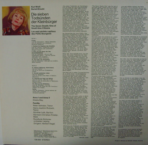 Bertolt Brecht & Kurt Weill - Gisela May : Die Sieben Todsünden (LP)