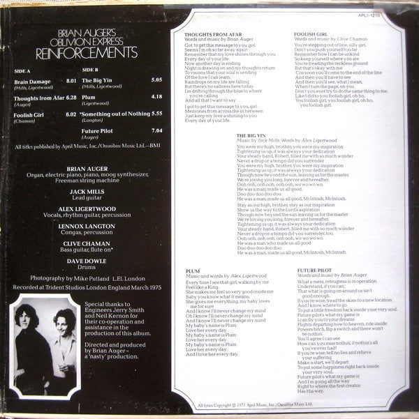 Brian Auger's Oblivion Express : Reinforcements (LP, Album, Hol)