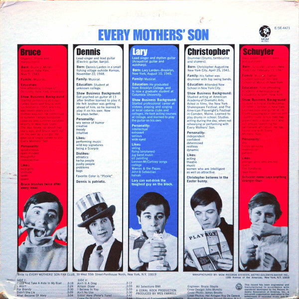 Every Mothers' Son : Every Mothers' Son (LP, Album, MGM)