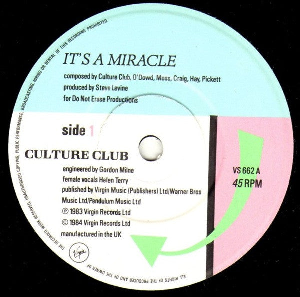 Culture Club : It's A Miracle (7", Single, Glo)