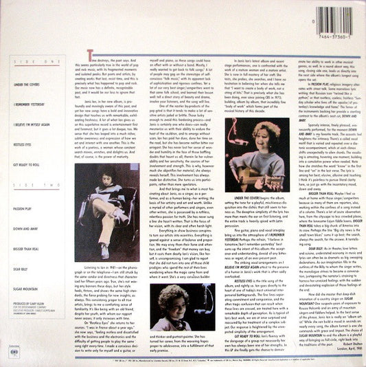 Janis Ian - Restless Eyes vinyl record, LP (Near Mint (NM or M-)) | Lulo Records