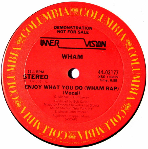 Wham! : Enjoy What You Do (Wham Rap) (12", Promo)