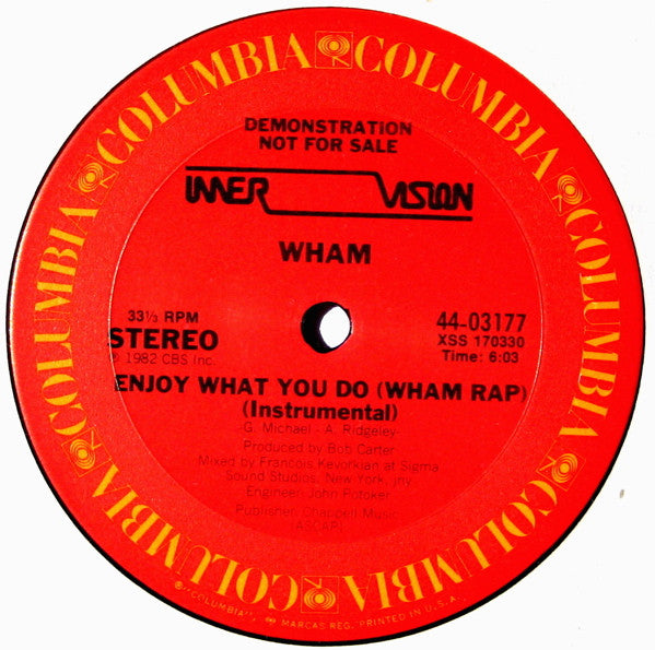 Wham! : Enjoy What You Do (Wham Rap) (12", Promo)