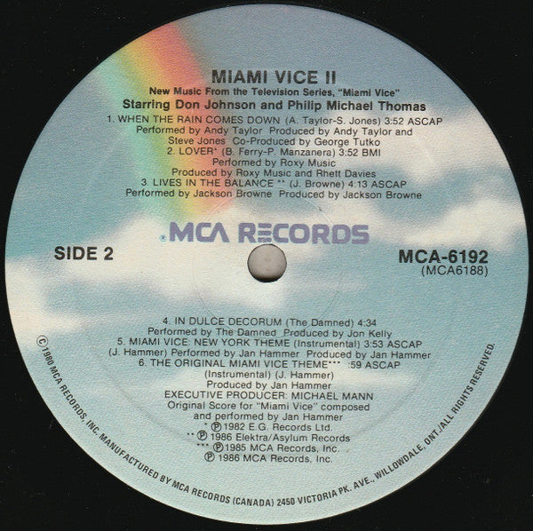 Various : Miami Vice II (New Music From The Television Series, "Miami Vice") (LP, Album, Comp)
