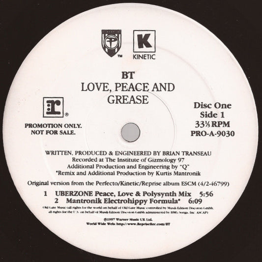 BT - Love, Peace And Grease vinyl record, 2x12" (Very Good Plus (VG+)) | Lulo Records