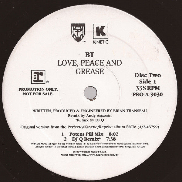 BT : Love, Peace And Grease (2x12", Ltd, Promo)