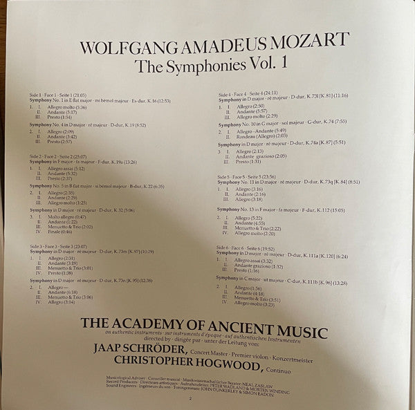 Wolfgang Amadeus Mozart - The Academy Of Ancient Music, Jaap Schröder, Christopher Hogwood : Symphonien - Vol.5 (3xLP, Album + Box, Album)