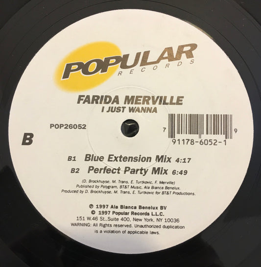 Farida Merville - I Just Wanna vinyl record, 12" (Very Good Plus (VG+)) | Lulo Records