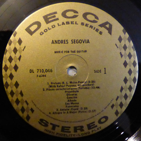 Andrés Segovia : Music For The Guitar (LP, Album, RP)