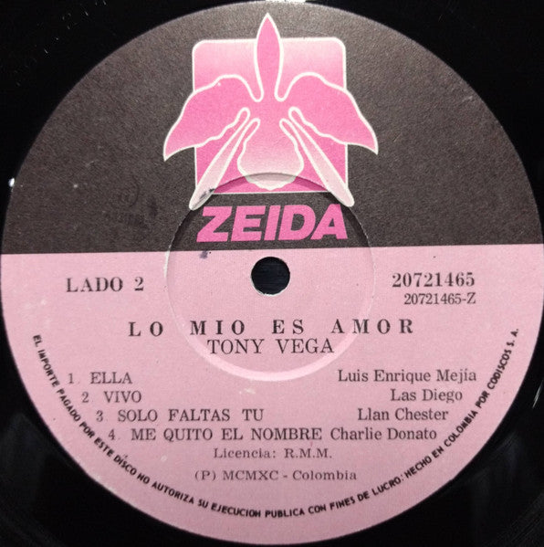 Tony Vega : Lo Mío Es Amor (LP, Album)