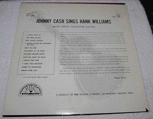 Johnny Cash - Sings Hank Williams vinyl record, LP (Very Good Plus (VG+)) | Lulo Records