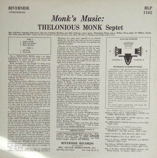 Thelonious Monk Septet : Monk's Music (LP, Album)