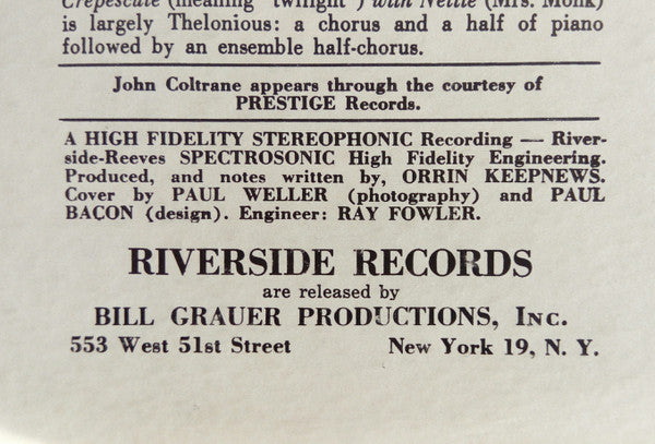 Thelonious Monk Septet : Monk's Music (LP, Album)