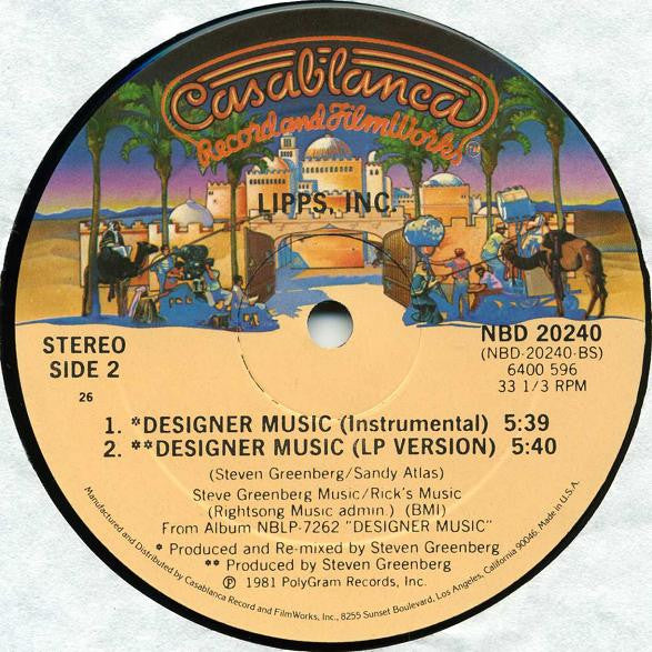 Lipps, Inc. : Designer Music (Exclusive Remix) (12", Ltd, 26 )