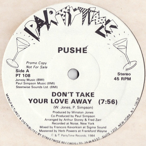 Pushé : Don't Take Your Love Away (12", Promo)