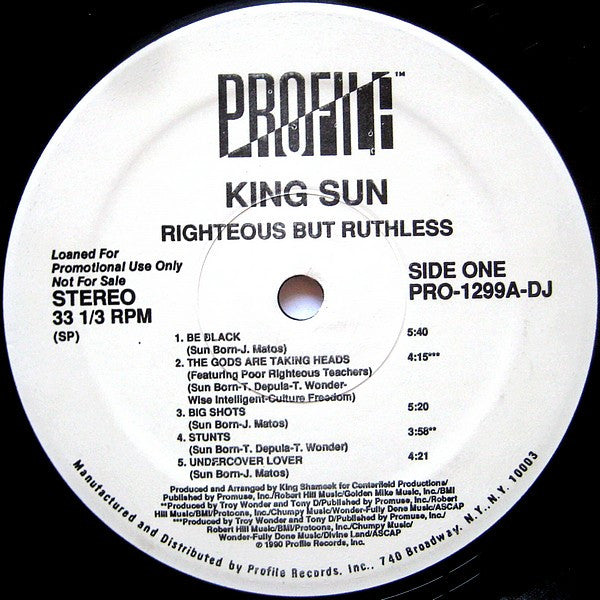 King Sun : Righteous But Ruthless (LP, Album, Promo)