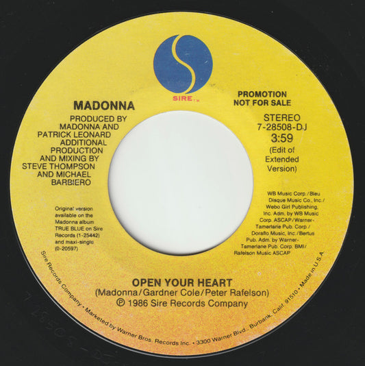 Madonna : Open Your Heart (7", Single, Promo, Styrene, All)