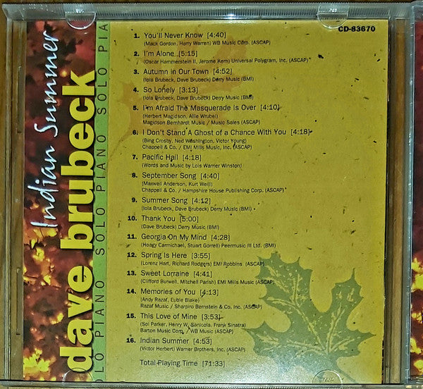 Dave Brubeck : Indian Summer (CD, Album)