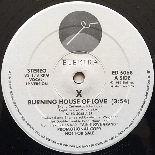 X (5) : Burning House Of Love (12", Promo)