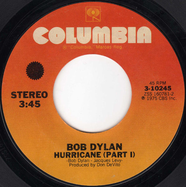 Bob Dylan : Hurricane (Part I) / Hurricane (Part II) (7", Styrene, Pit)