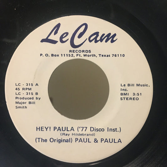 Paul & Paula : Hey! Paula ('77 Disco) / Inst. (7")