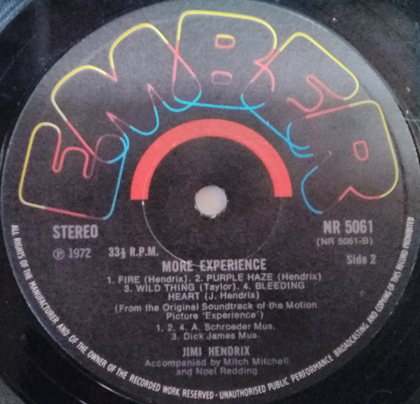 Jimi Hendrix : More "Experience" Jimi Hendrix (Titles From The Original Sound Track Of The Feature Length Motion Picture) (Volume Two) (LP, Album, Bla)