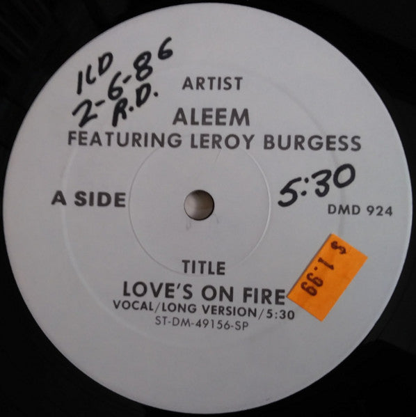 Aleem Featuring Leroy Burgess : Love's On Fire (12", Maxi, Promo)