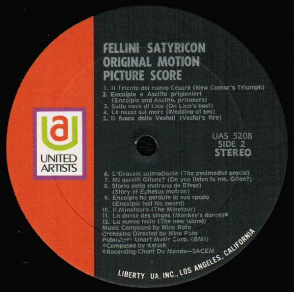 Nino Rota : Fellini Satyricon (Original Motion Picture Score) (LP)