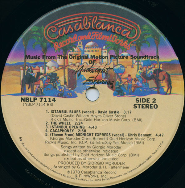 Giorgio Moroder : Midnight Express (Music From The Original Motion Picture Soundtrack) (LP, Album, 53 )