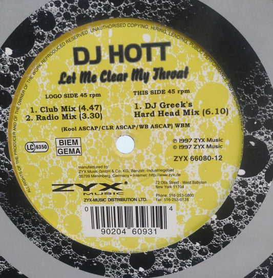 DJ Hott - Let Me Clear My Throat vinyl record, 12" (Very Good Plus (VG+)) | Lulo Records