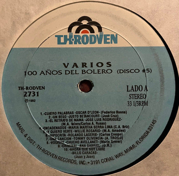 Various : 100 Años Del Bolero Vol.5 (LP, Comp)