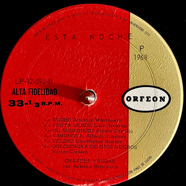 Chavela Vargas, Antonio Bribiesca : Esta Noche (LP, Album, Mono)