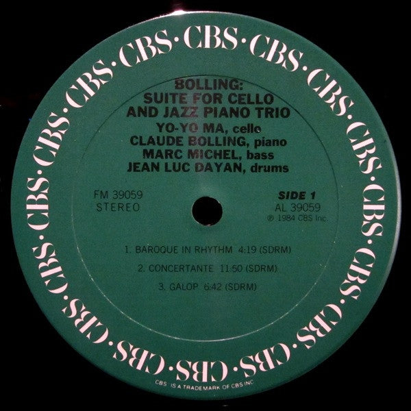 Claude Bolling, Yo-Yo Ma : Suite For Cello & Jazz Piano Trio (LP, Album)