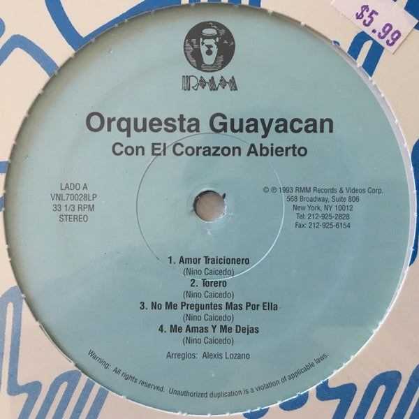 Guayacán Orquesta : Con El Corazon Abierto (LP, Album)