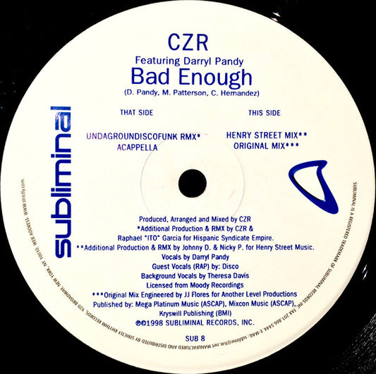 CZR Featuring Darryl Pandy : Bad Enough (12")
